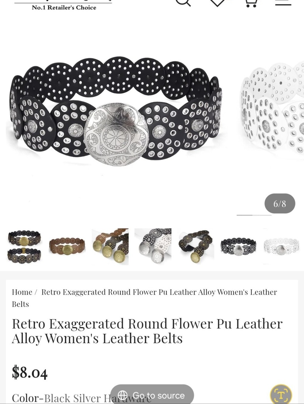 Black Studded Circle Leather Belt with Silver Conchos & Buckle - Picture 2 of 4